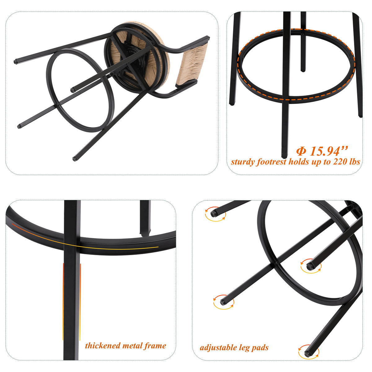 Honey Swivel Bar Stools with Paper Rope - Set of 2