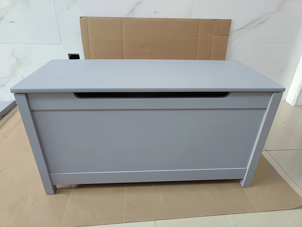 Kids Wooden Toy Box Storage with Safety Hinged Lid for Ages 2+ (Gray)
