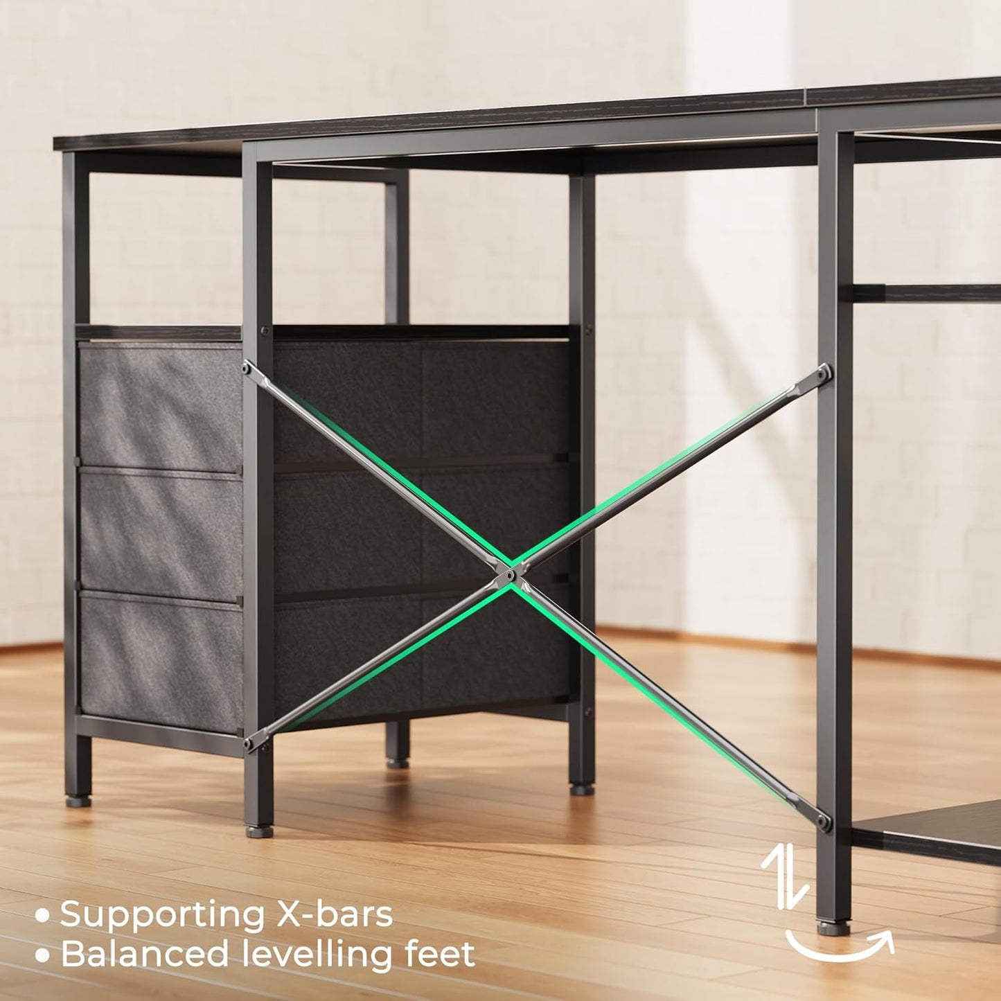 L Shaped Desk 47 Inch With Power Outlets And Ample Storage