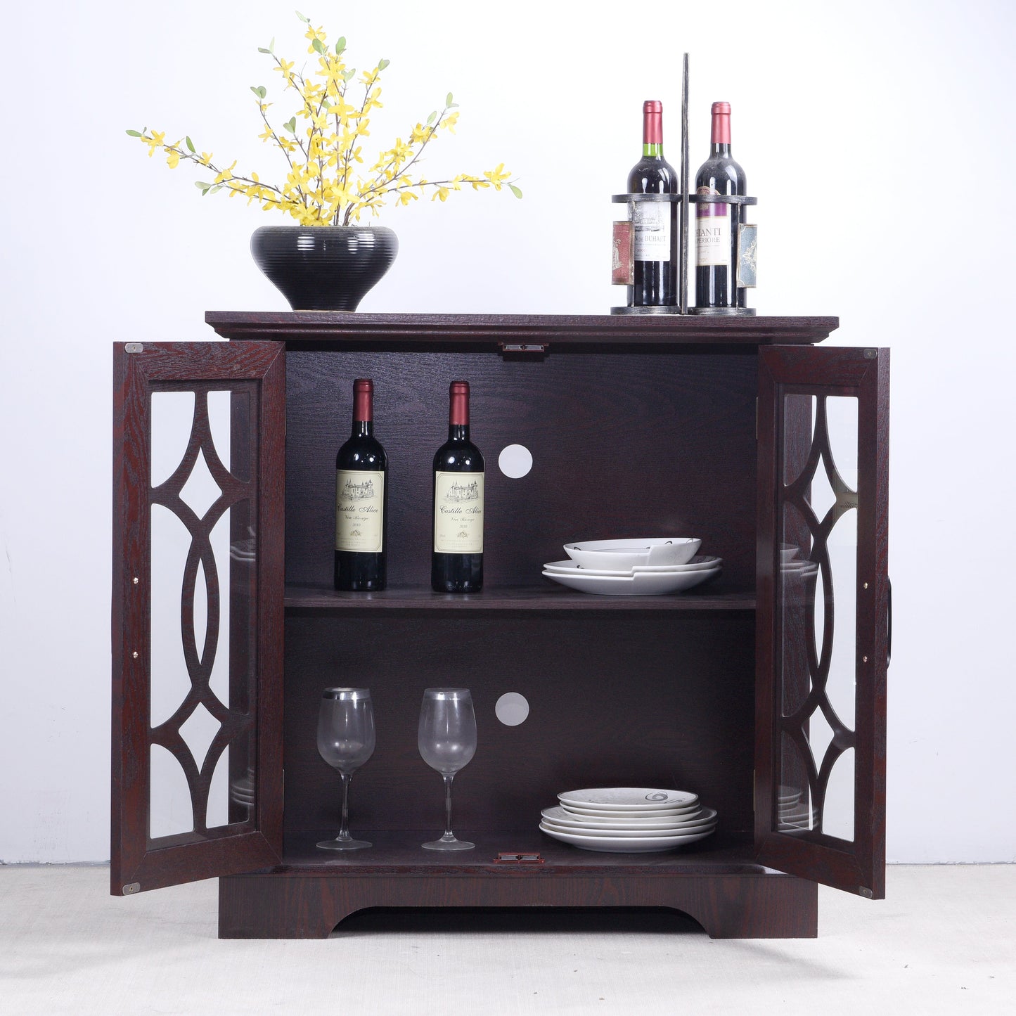 Spacious Size Sideboard with 2 Clear Tempered Glass Doors