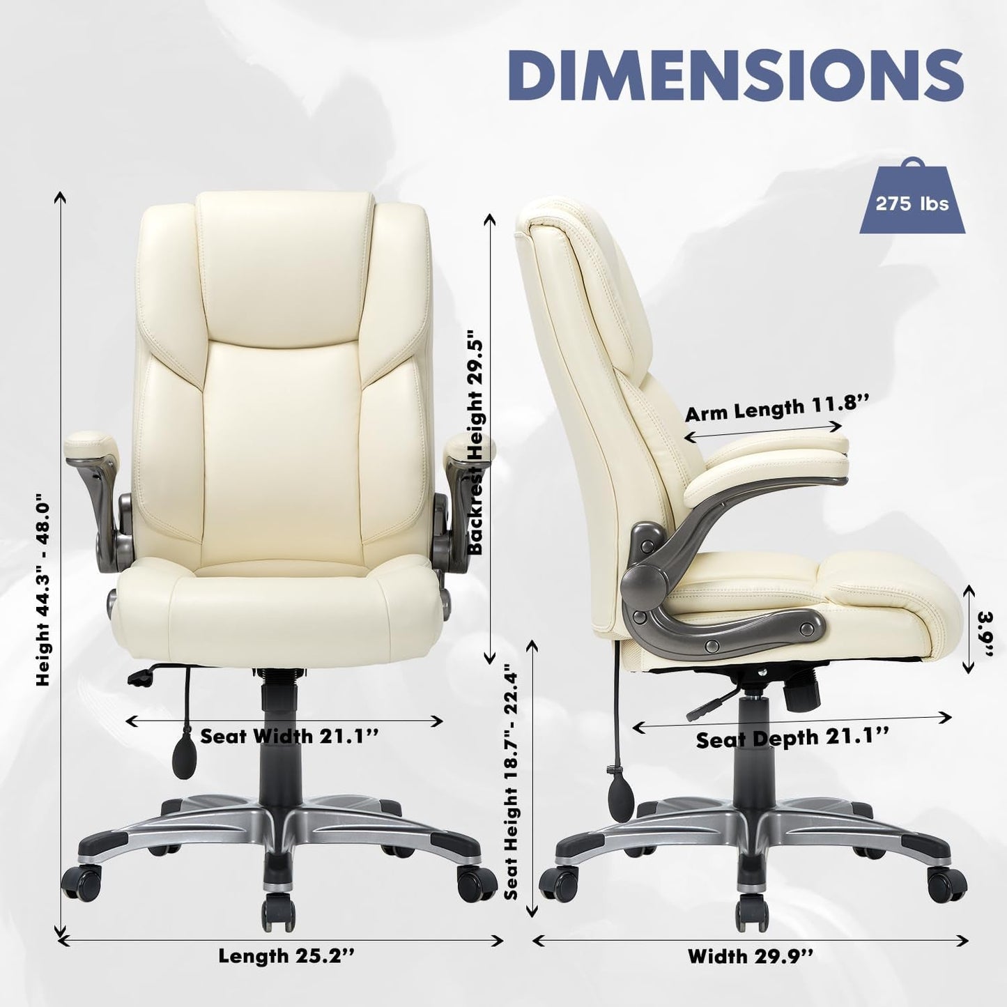 Ivory Leather Office Chair Set Of 2 With Flip Up Arms