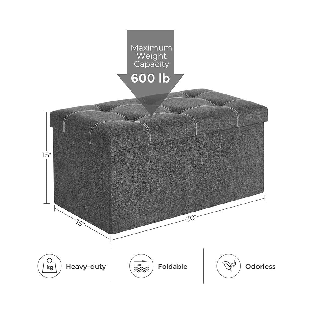 Storage Ottoman Bench, 21 Gal. (80L) Folding Chest, Bed End Stool, Footstool with Breathable Linen-Look Fabric, Holds 660 lb, for Entryway, Living Room, Bedroom, Dark Gray