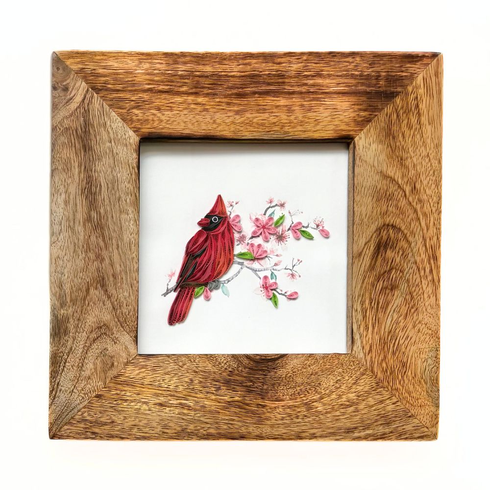 Cardinal and Cherry Blossom Quilled Greeting Card