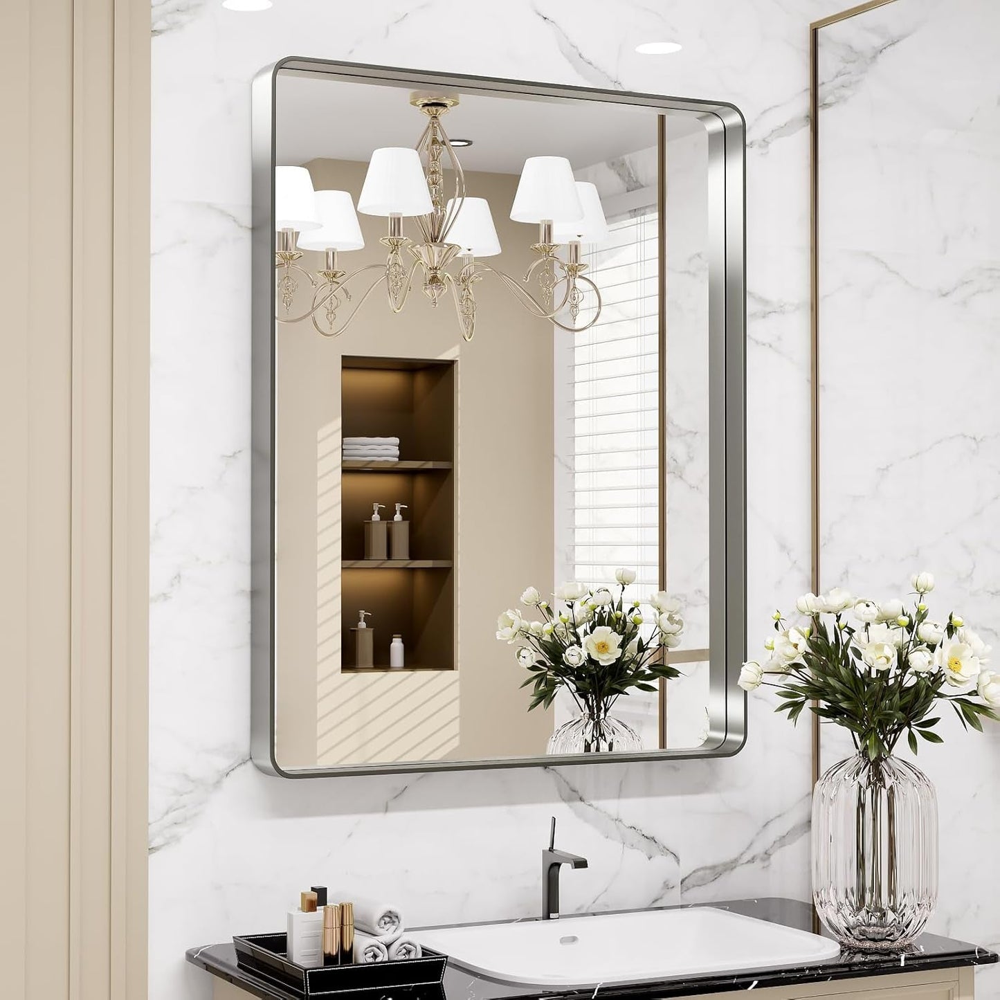 22x30 Inch Brushed Nickel Bathroom Mirror Anti Rust