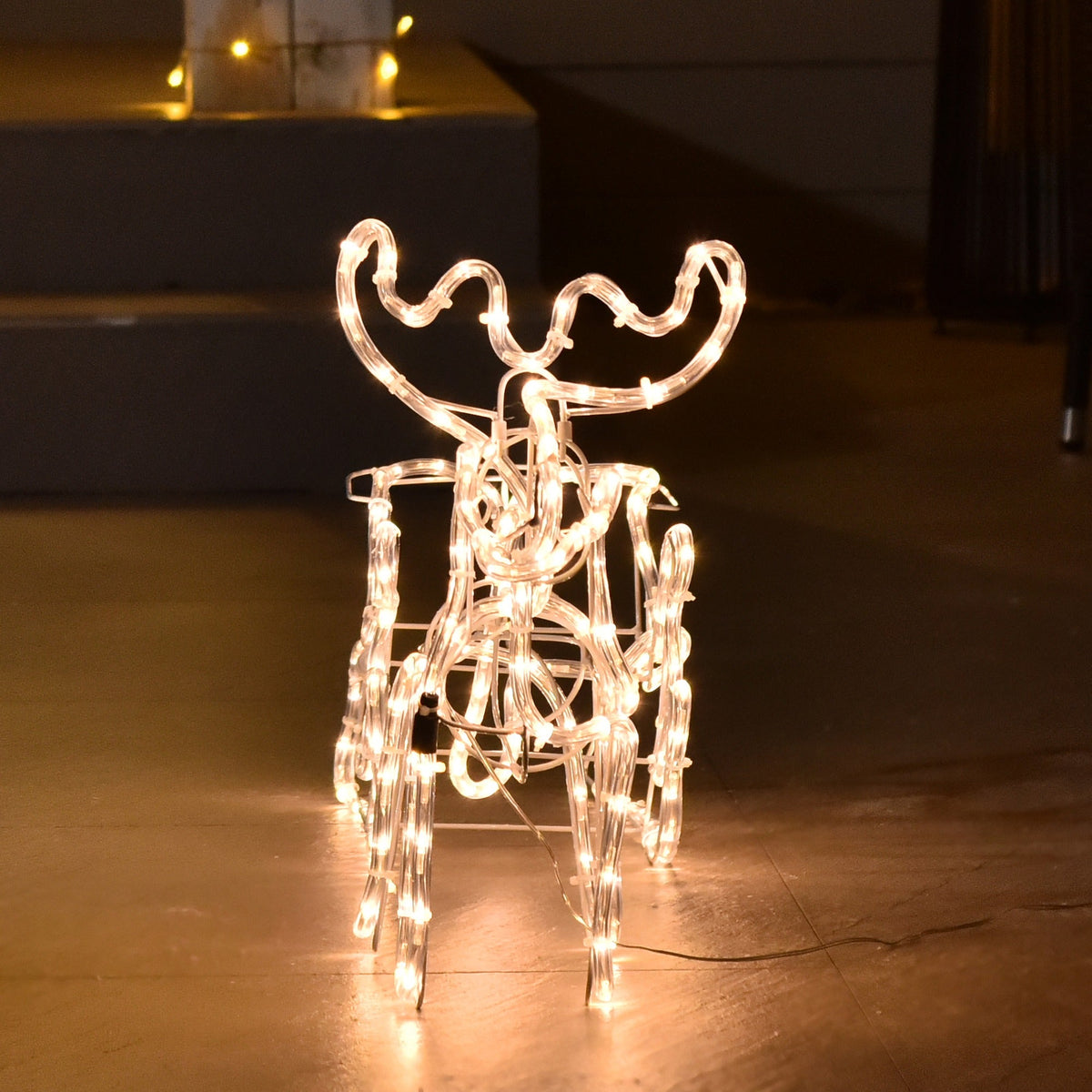 Outsunny 35" LED Reindeer Sleigh Outdoor Christmas Standing Figure Decoration