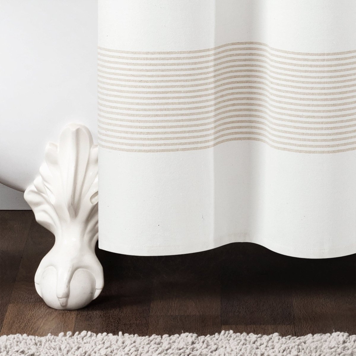 Boho Tassel Stripe Yarn Dyed Recycled Cotton Blend Shower Curtain