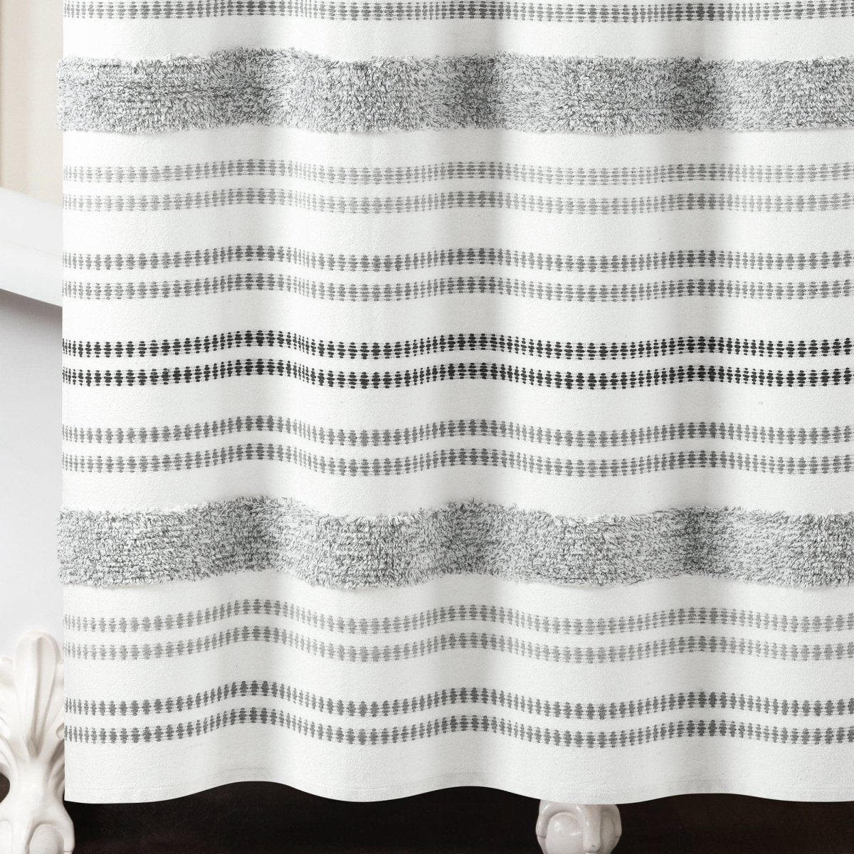 Modern Tufted Stripe Yarn Dyed Recycled Cotton Blend Shower Curtain