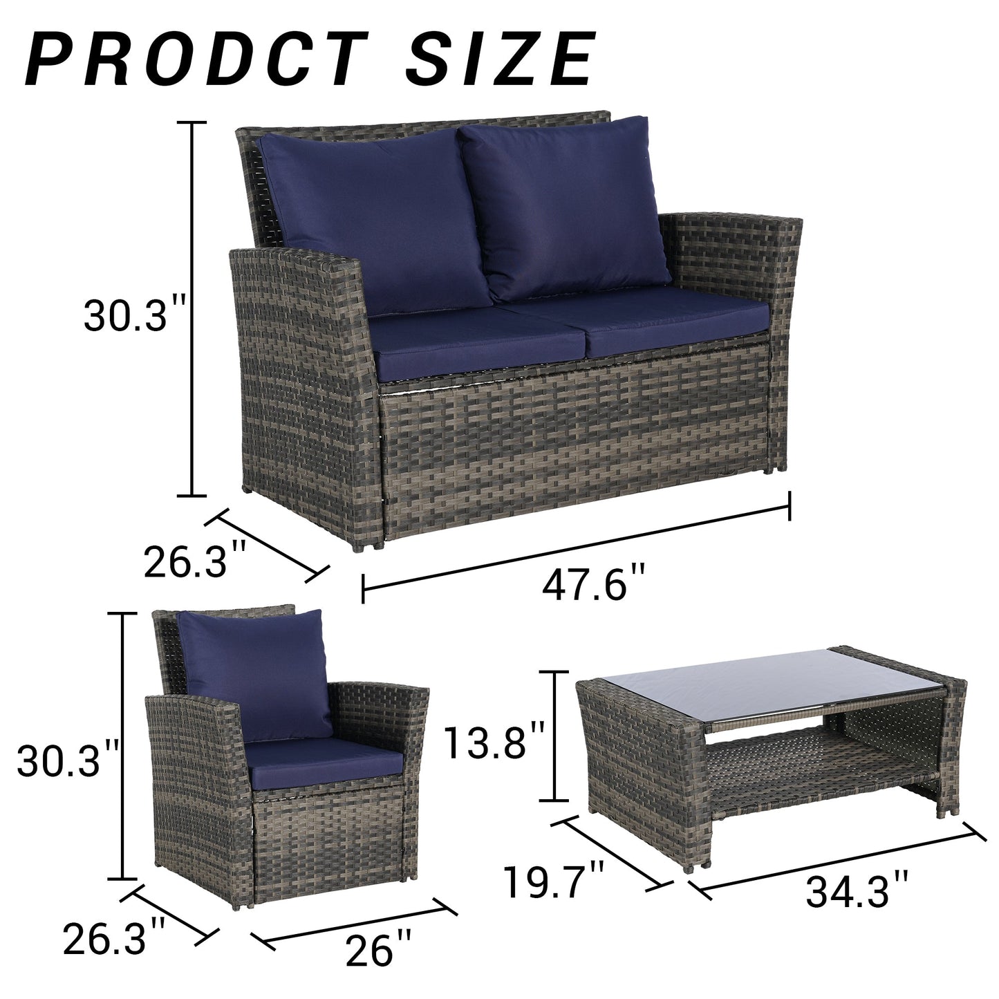 4 Pieces Outdoor Patio Furniture Set