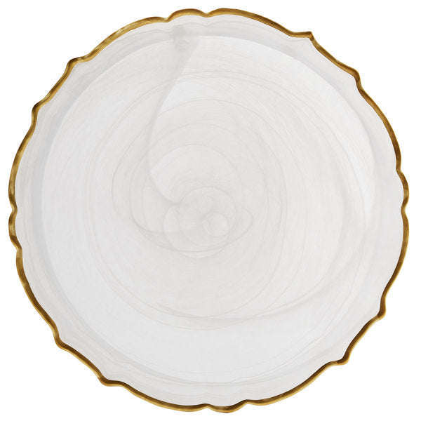 Alabaster Scallop White Charger Plate with Gold Rim by American Atelier