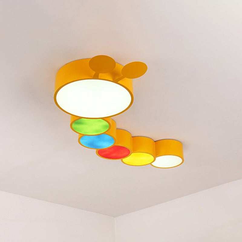 Olivia Yellow Metallic Cartoon Caterpillar LED Flush Mount Ceiling Light for Kindergarten