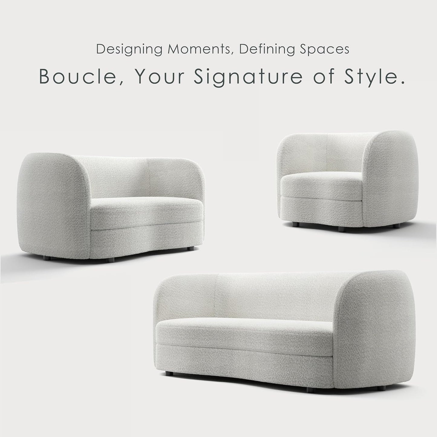 Nimiane Boucle 3 Piece Sofa Set Off White Modern Collection