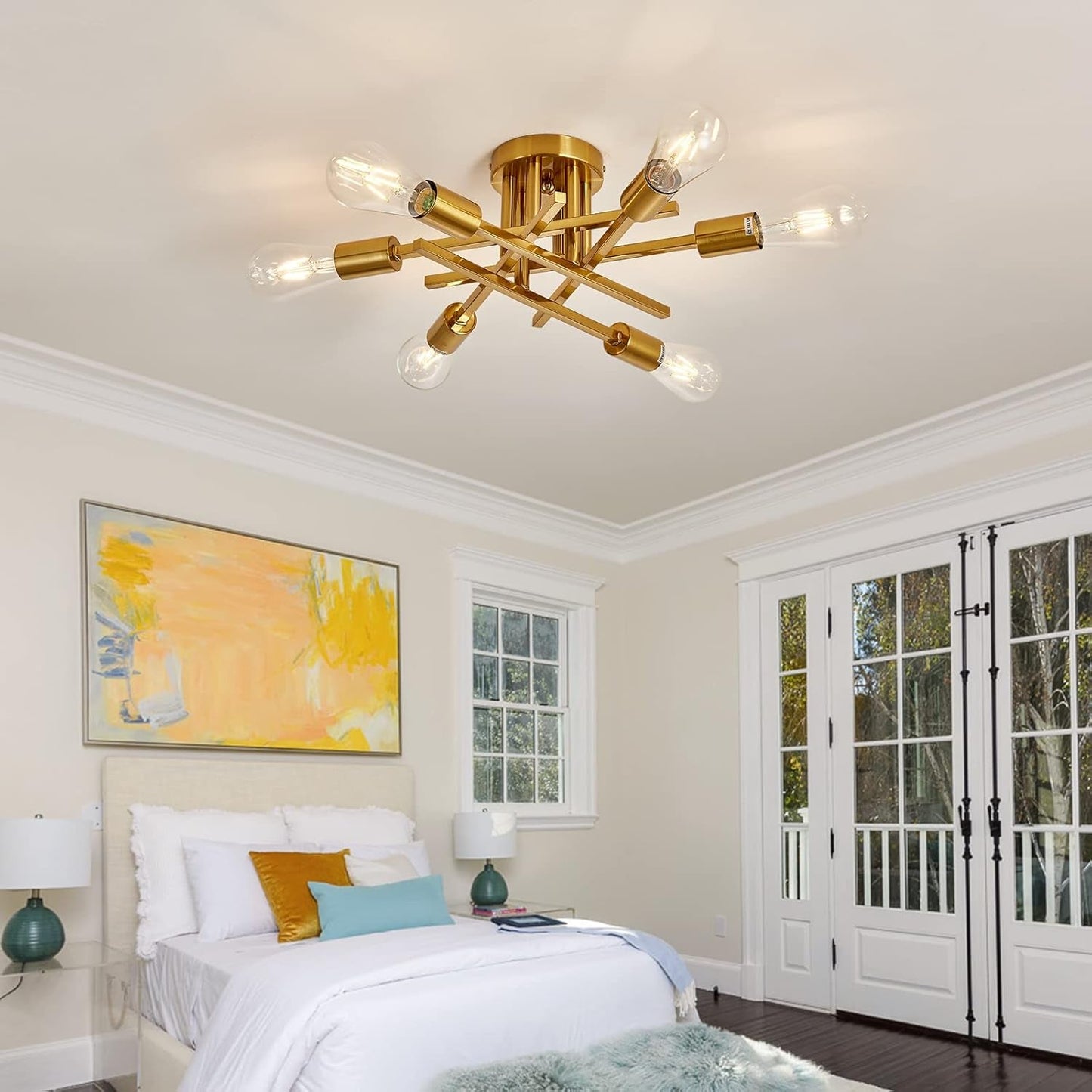 Gold Sputnik Chandelier Semi Flush Mount Ceiling Light