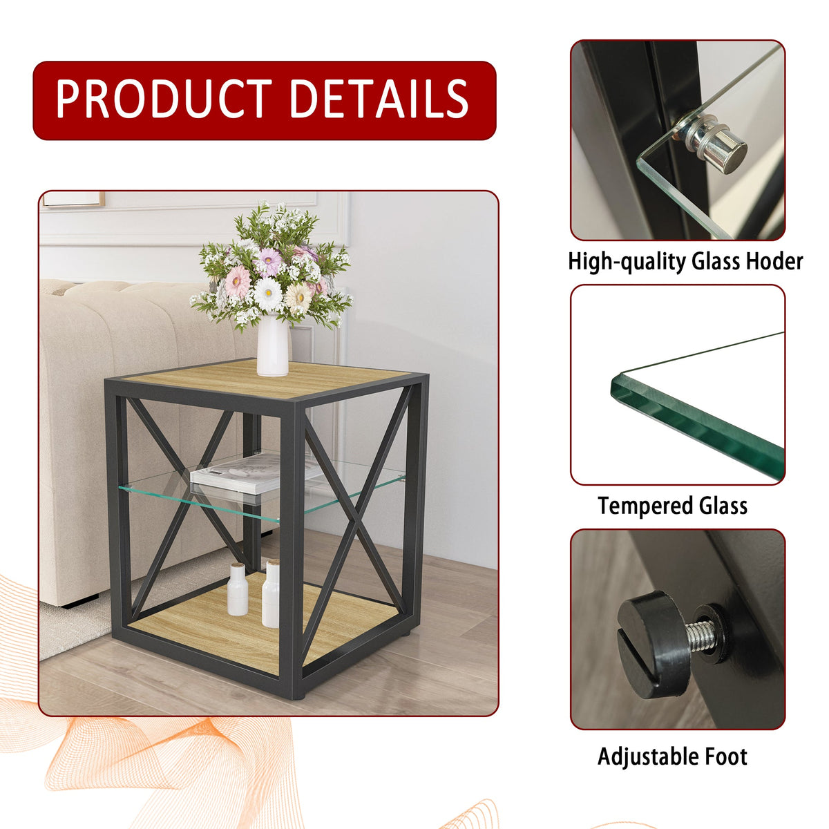 Set of 2 Modern End Table Nightstand for Bedroom & Living Room
