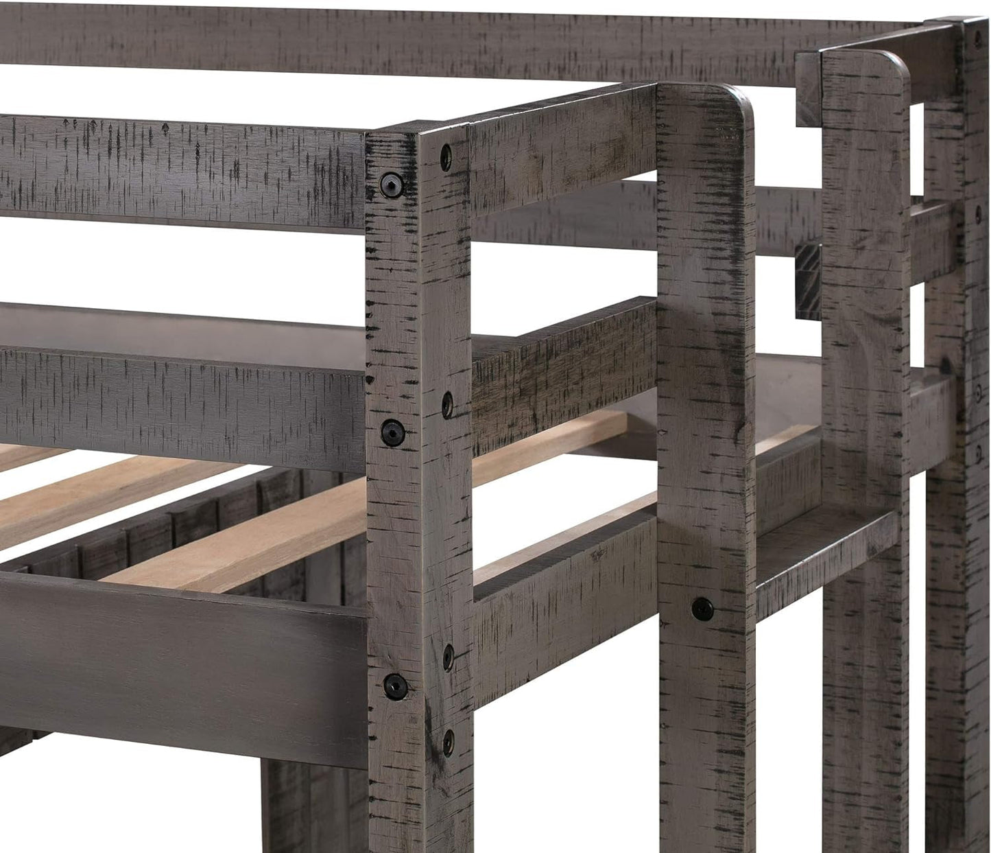 House Bunk Beds Twin Over Full Wood Distressed Grey
