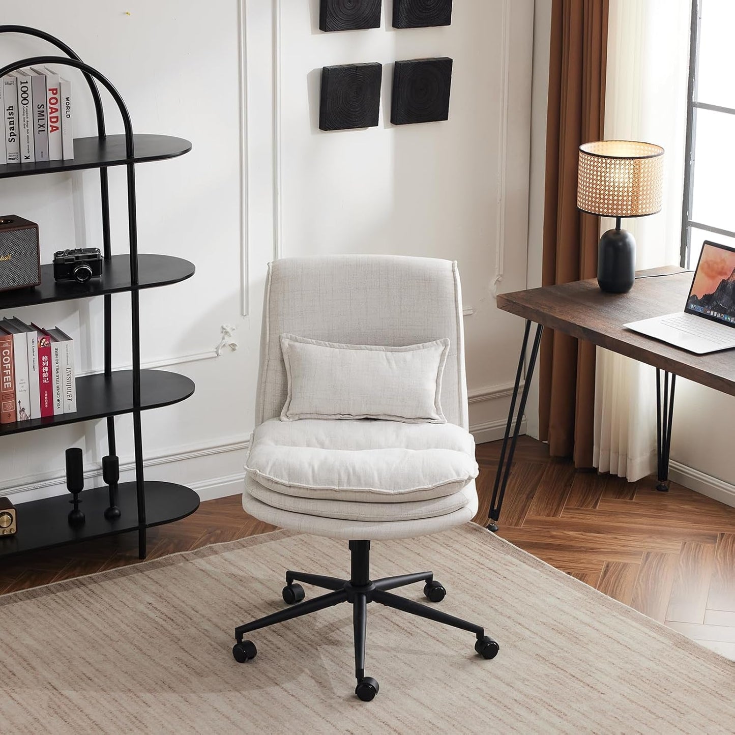 Cloud Criss Cross Office Chair Beige Fabric 18in High Back