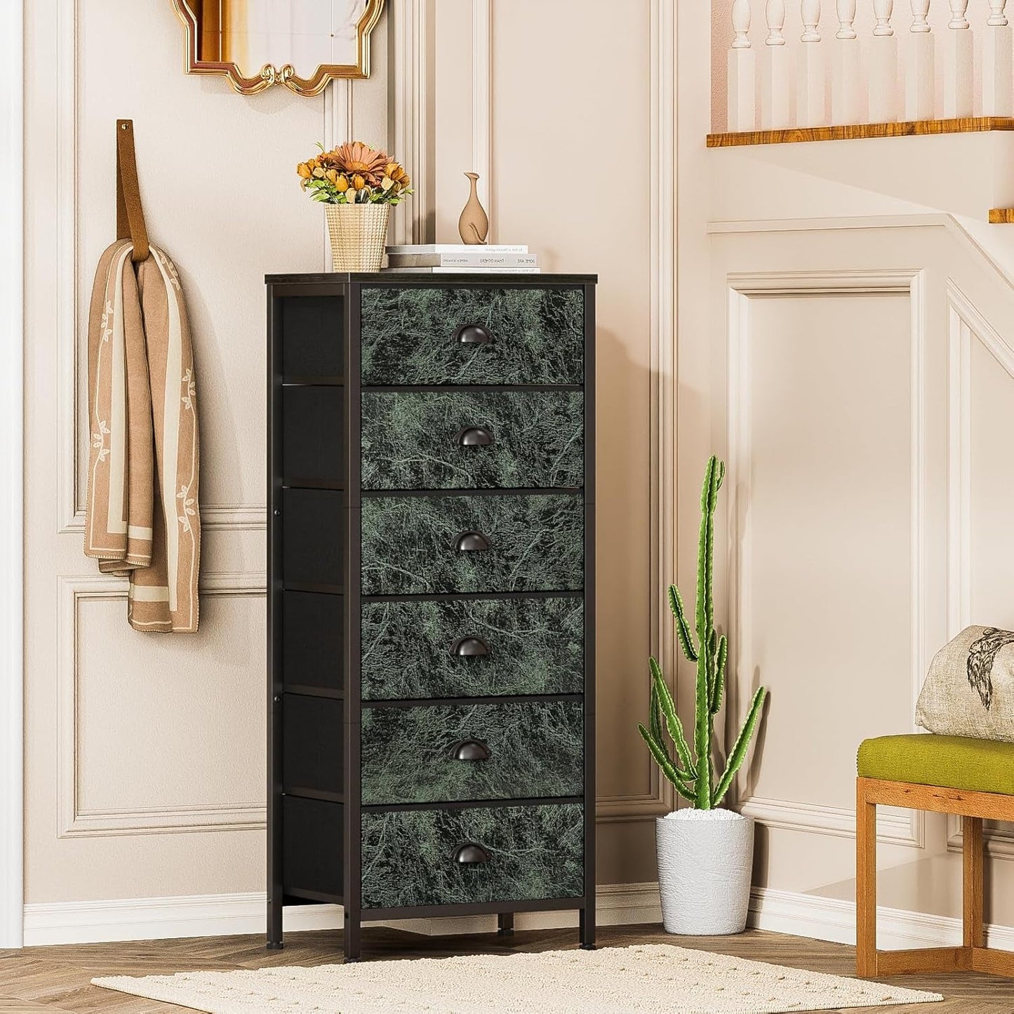 Vertical Dresser With 6 Drawers For Bedroom Vintage Green
