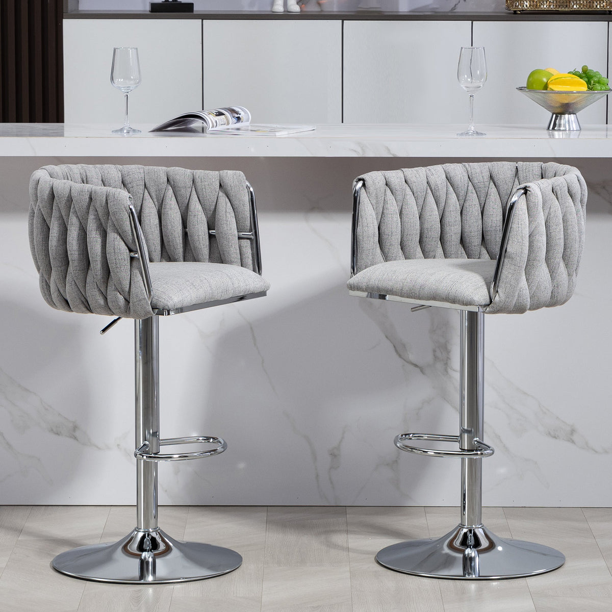 360° Fabric Cover Swivel Bar Stools Set of 2