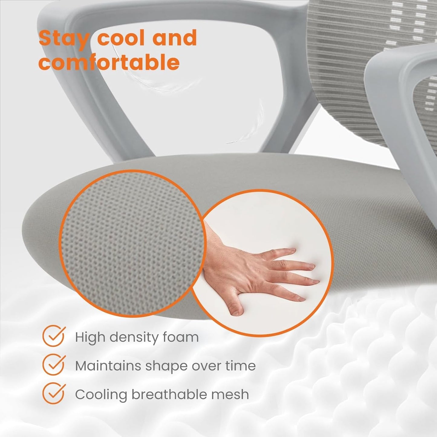 Ergonomic Mesh Office Chair With Lumbar Support And Rolling Wheels Grey