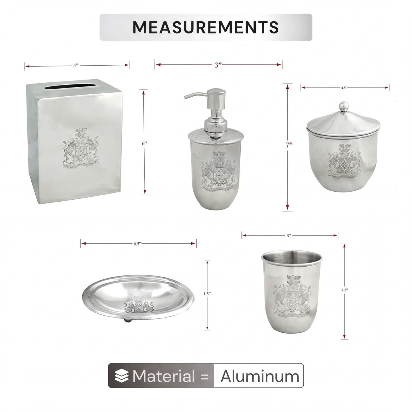 Bathroom Accessory Set - Elegant Silver Metal Bathroom Organizer Collection