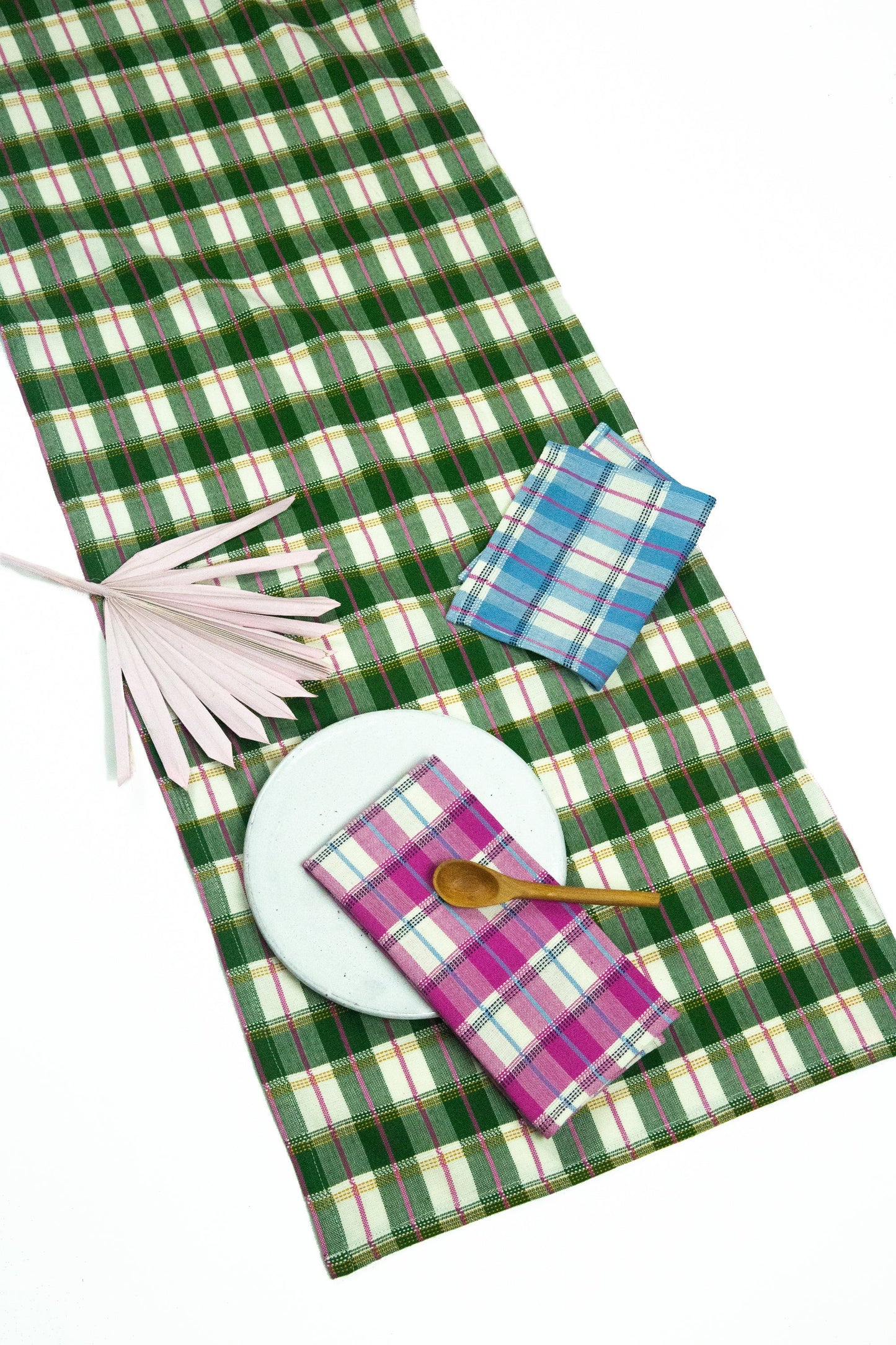 San Andres Gingham Forest & White Table Runner
