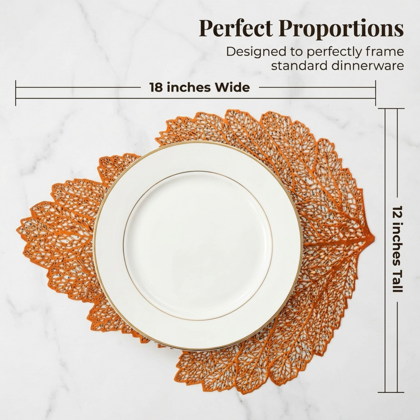 Vinyl Placemats - Rose Gold Leaf Cut Out Set of 6 | Non Slip, Heat Resistant