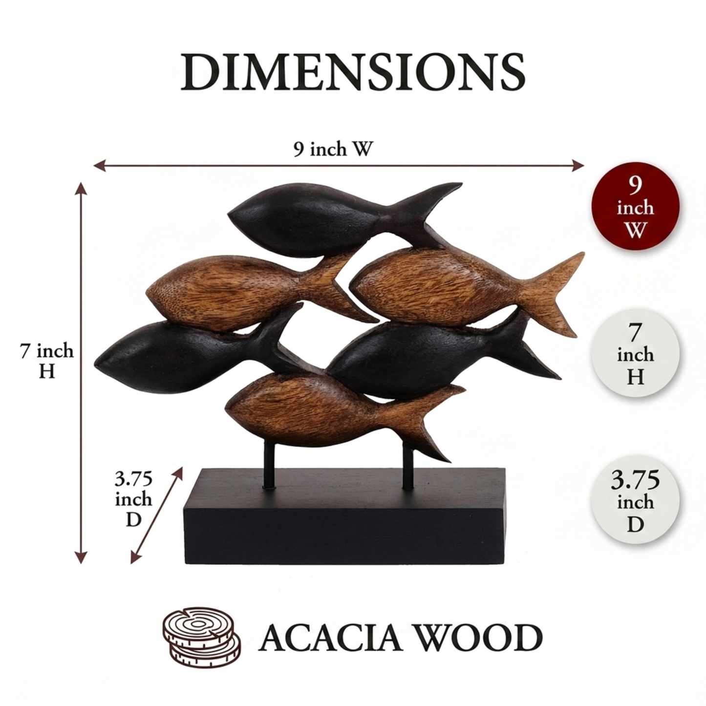 Wooden Fish Sculpture – Handmade Wood Art Acacia Wood Sculpture for Home Decor