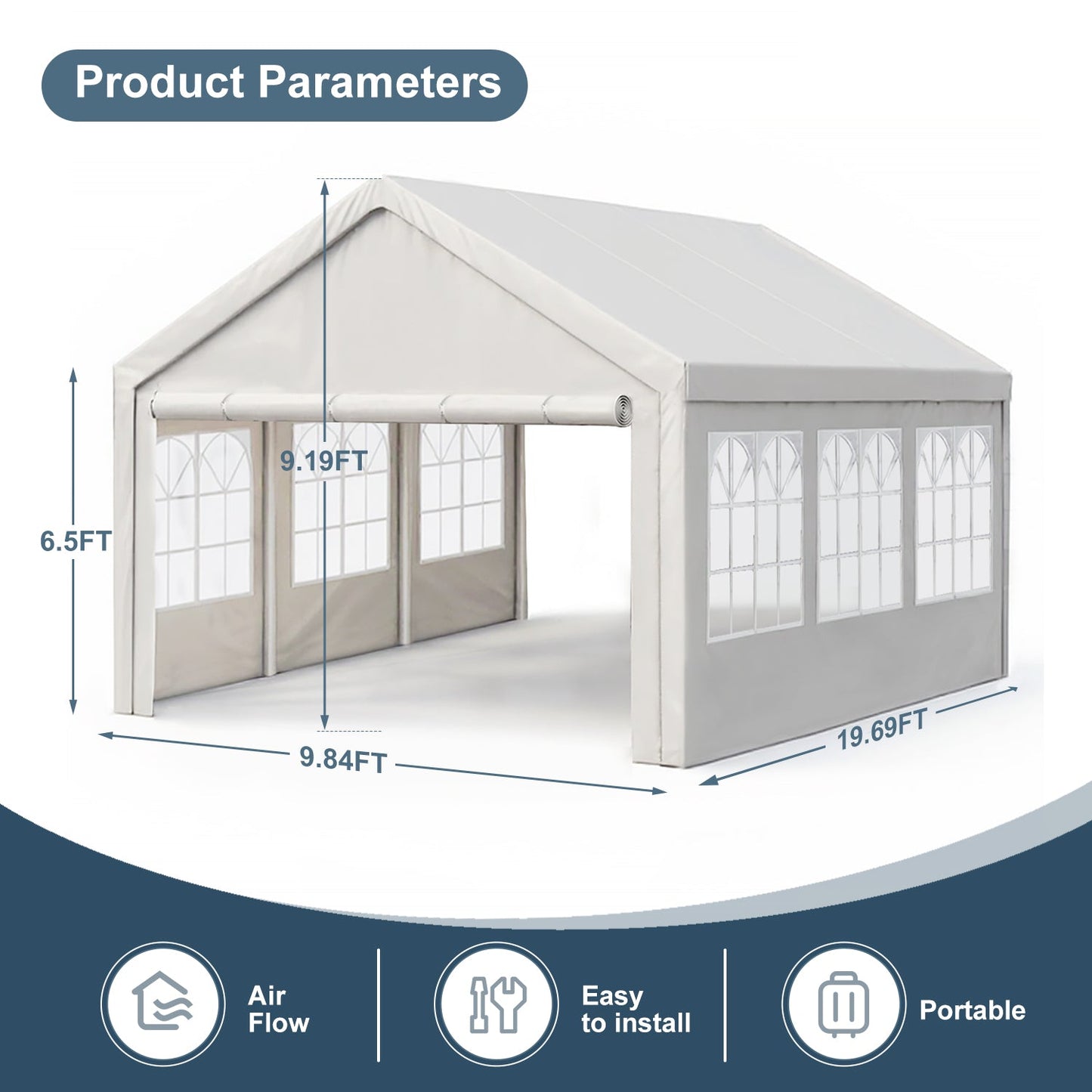 10'x20' Carport Canopy Party Tent with Removable Sidewalls