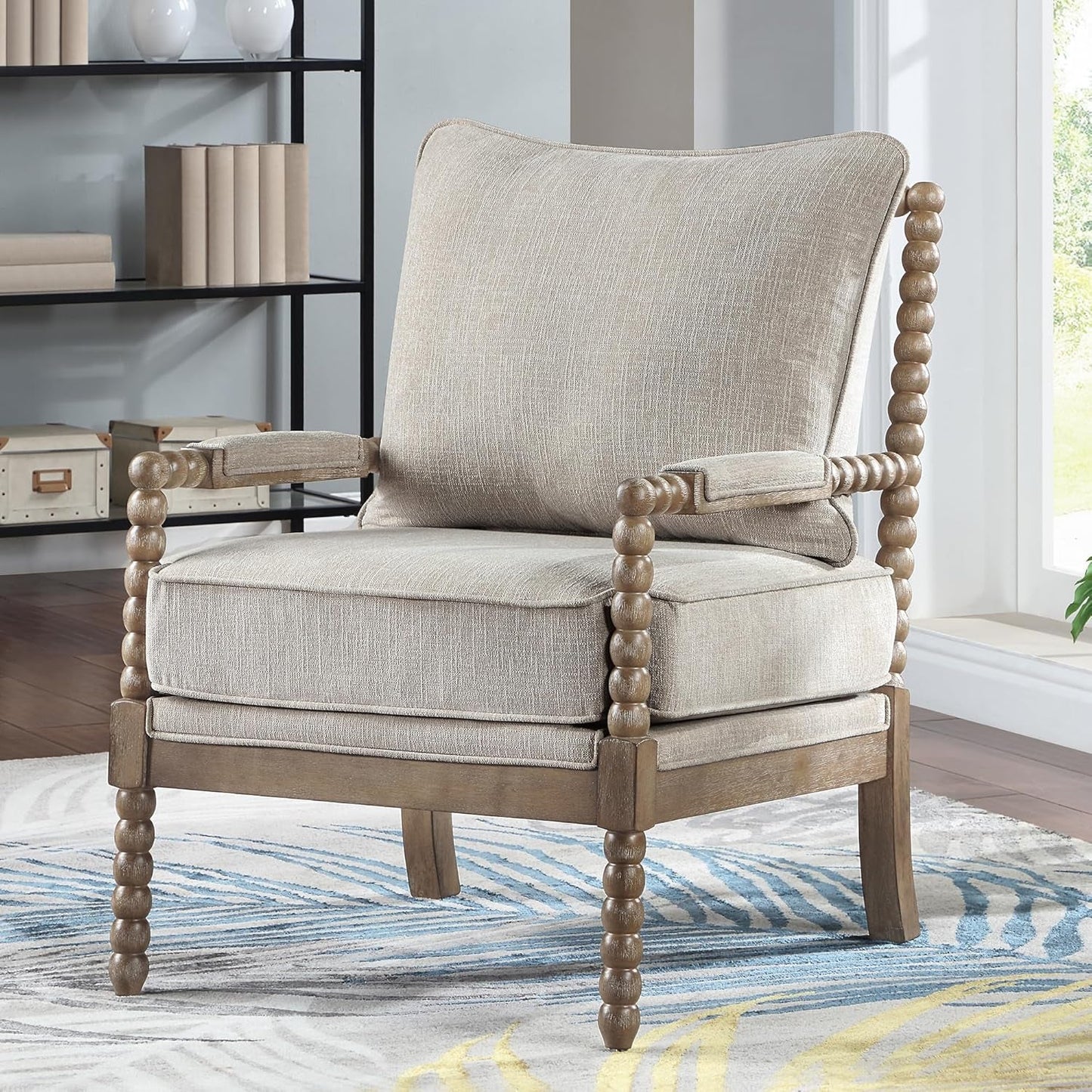 Linen Spindle Accent Chairs Set Of 2 Cushioned Armrests