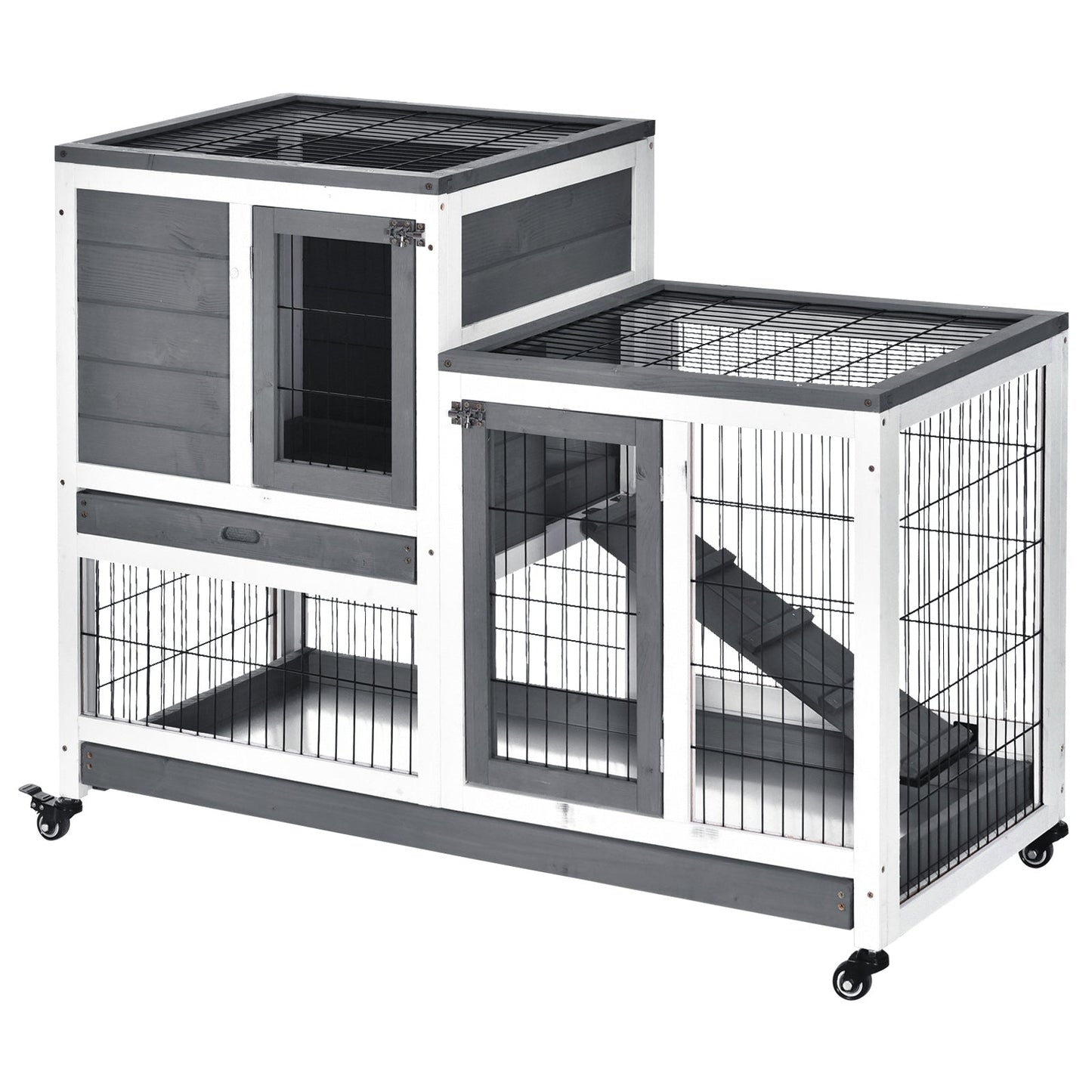 PawHut Wooden Rabbit Hutch Elevated Bunny Cage
