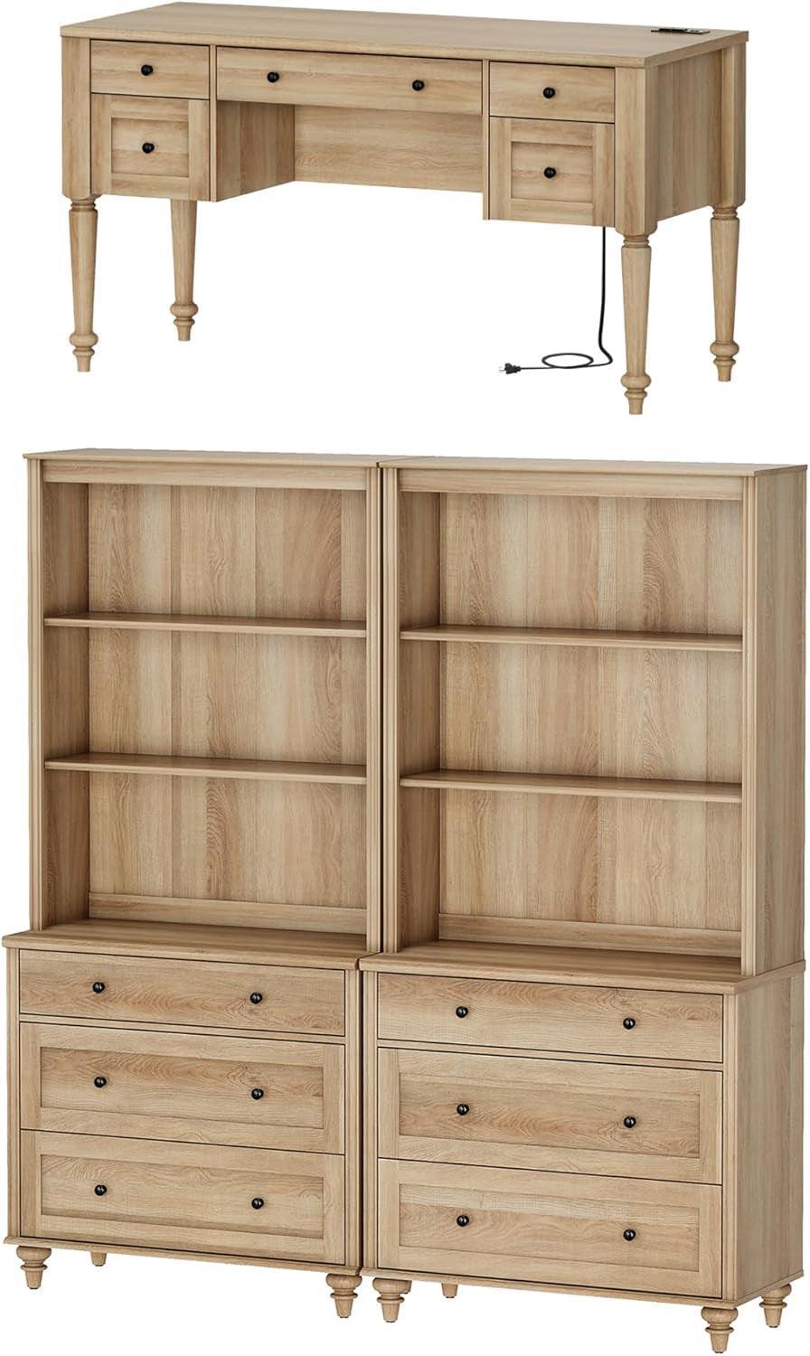 Oak Executive Workstation Set With Wireless Charging