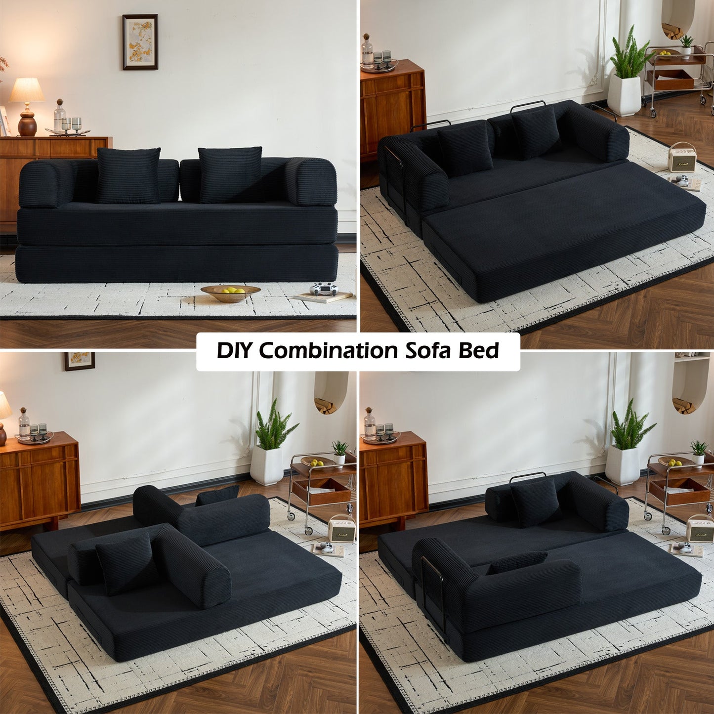Convertible Sleeper Sofa Bed with Cylindrical Pillow