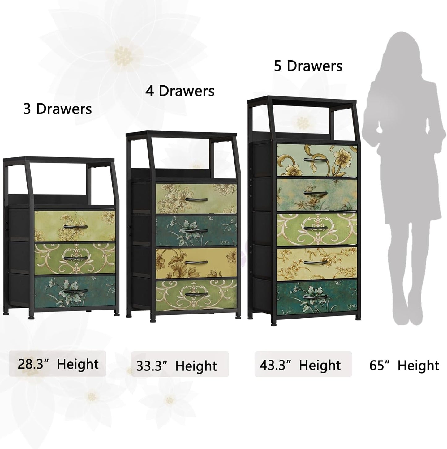Retro Nightstand With 3 Drawers And 2 Tier Shelf Storage