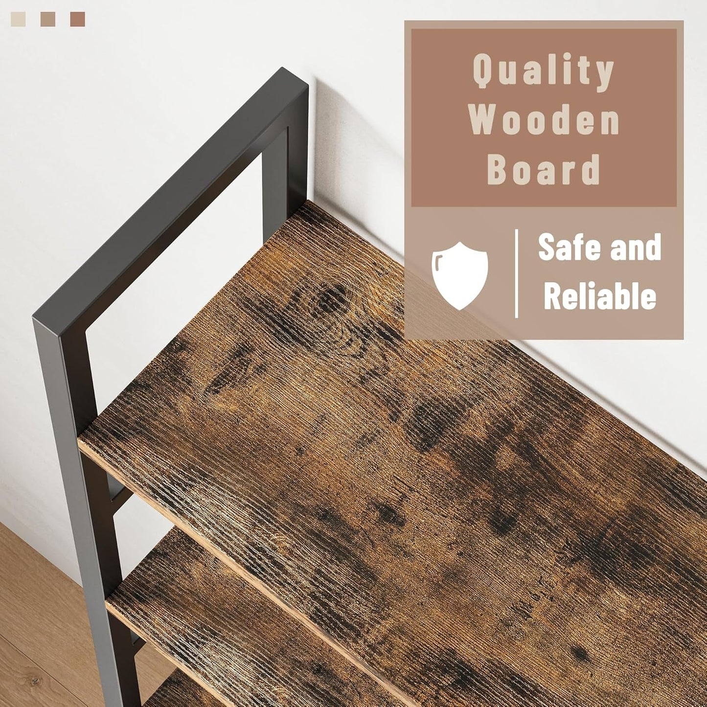 Rustic Brown 5 Tier Wooden Bookcase With Metal Frame