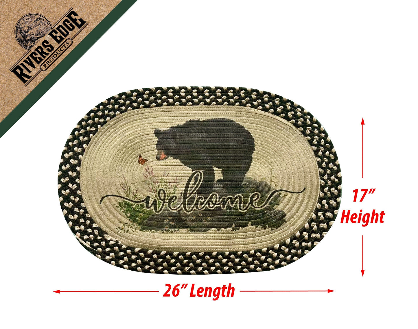 Braided Rug 26-inch Oval-Bear Butterfly Watching