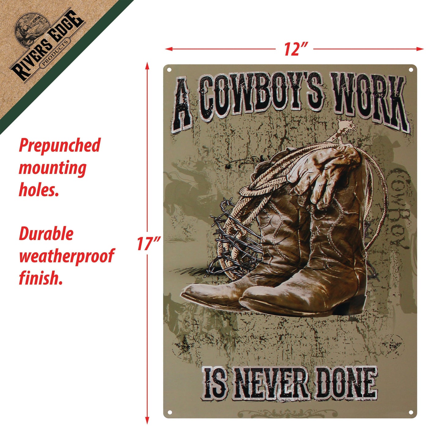 Tin Sign 12in x 17in-Cowboys Work