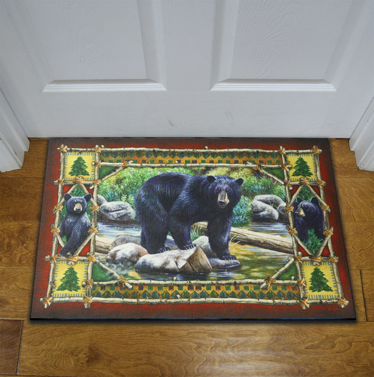 Door Mat Rubber 26in x 17in-Bear Scene