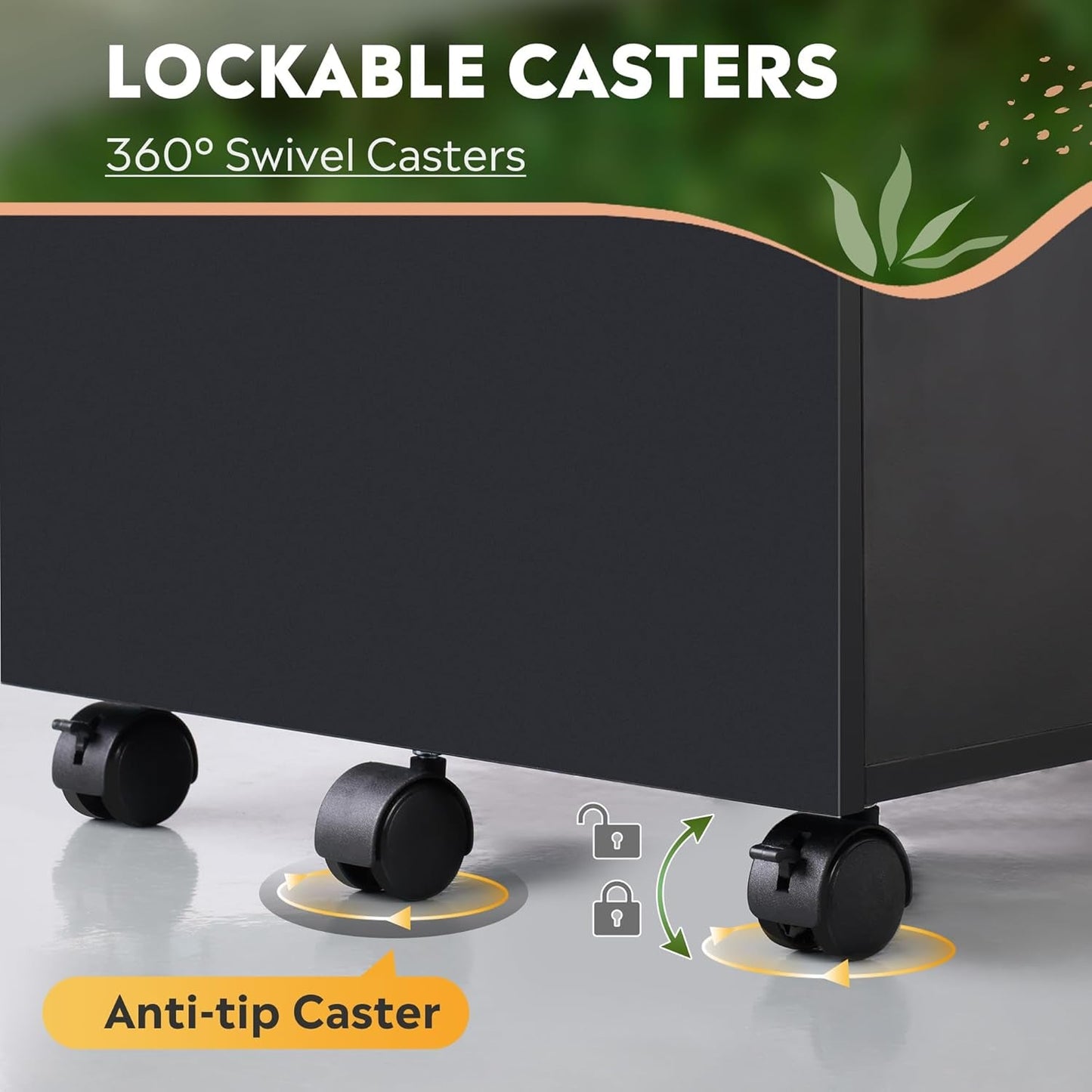 Black 3-Drawer Locking Rolling File Cabinet for Home Office