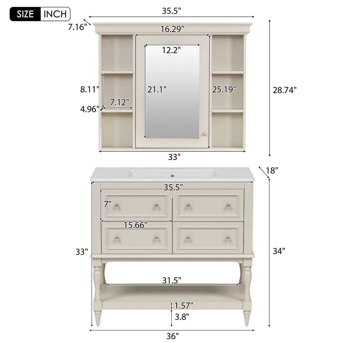 36'' Bathroom Vanity with Medicine Cabinet