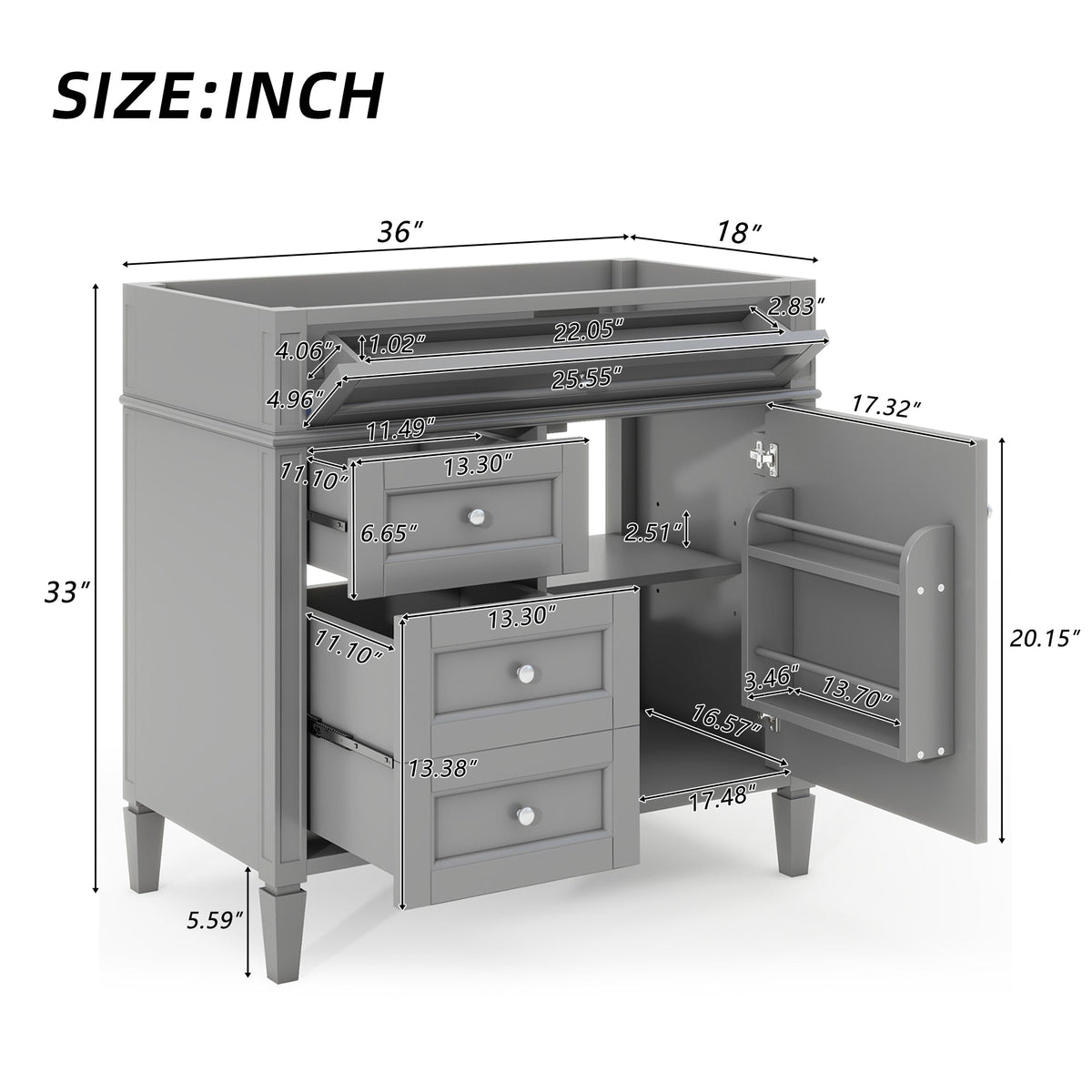 36" Bathroom Vanity Without Top Sink