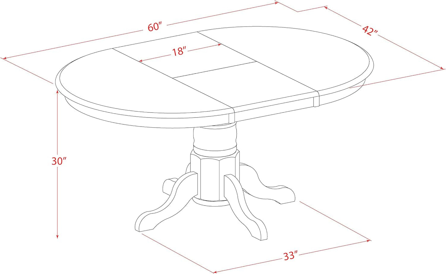 Oval Dining Table 42x60 Inch Butterfly Leaf Finish