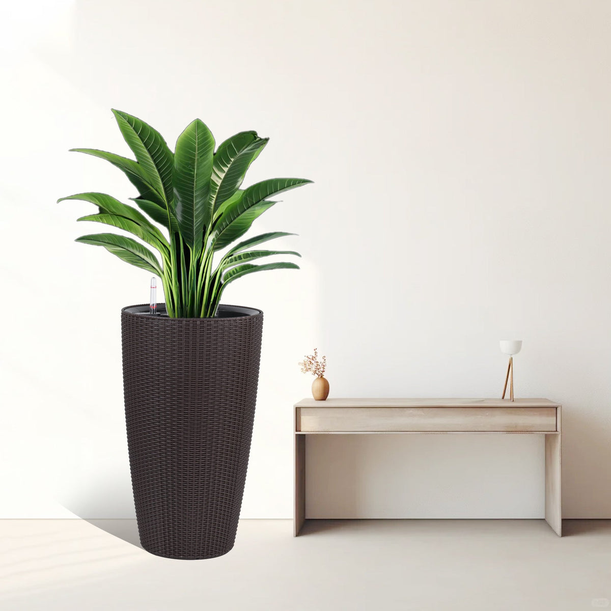 Set of 2 Faux Rattan Tall Planters