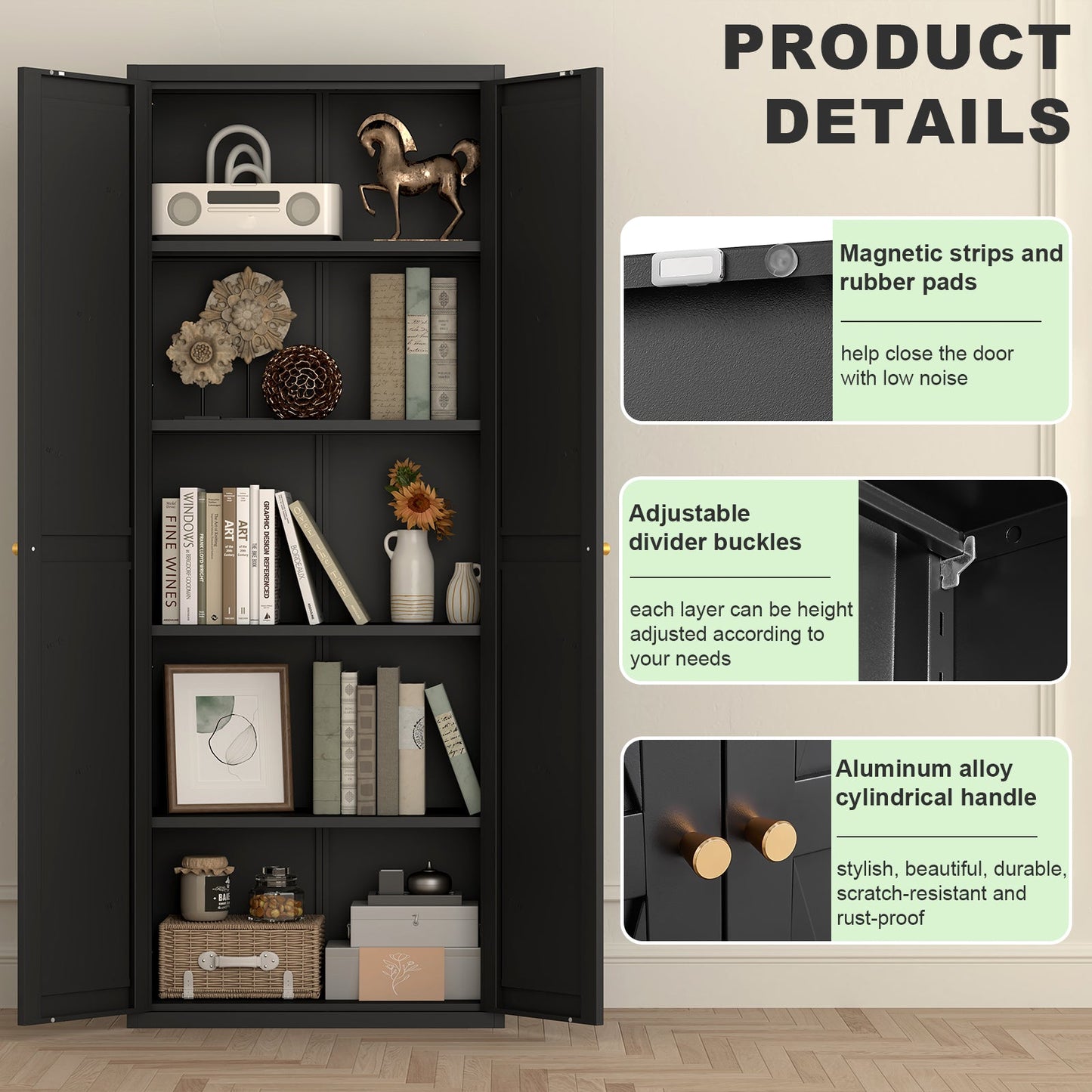 2 Doors Metal Storage Cabinet Kitchen Pantry Cabinet