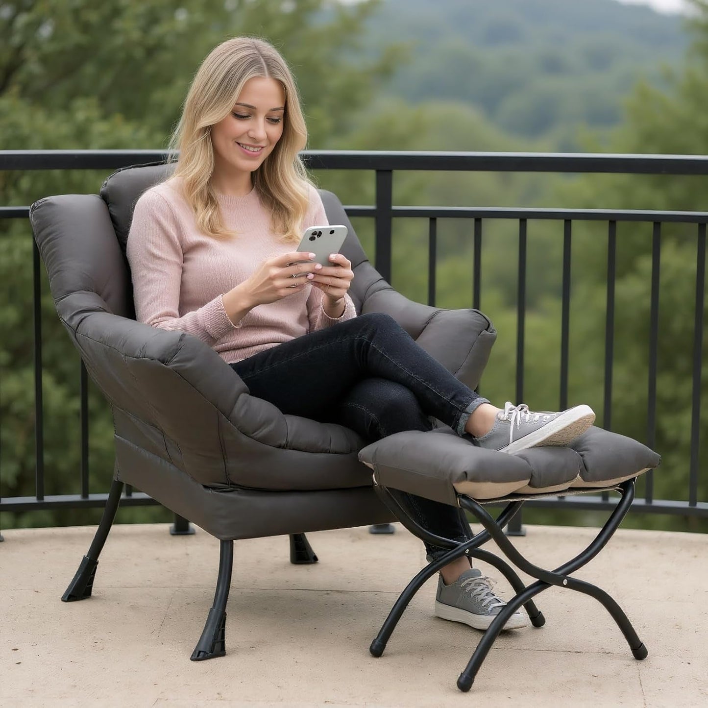 Dark Grey Lazy Chair With Armrests For Living Room Comfort