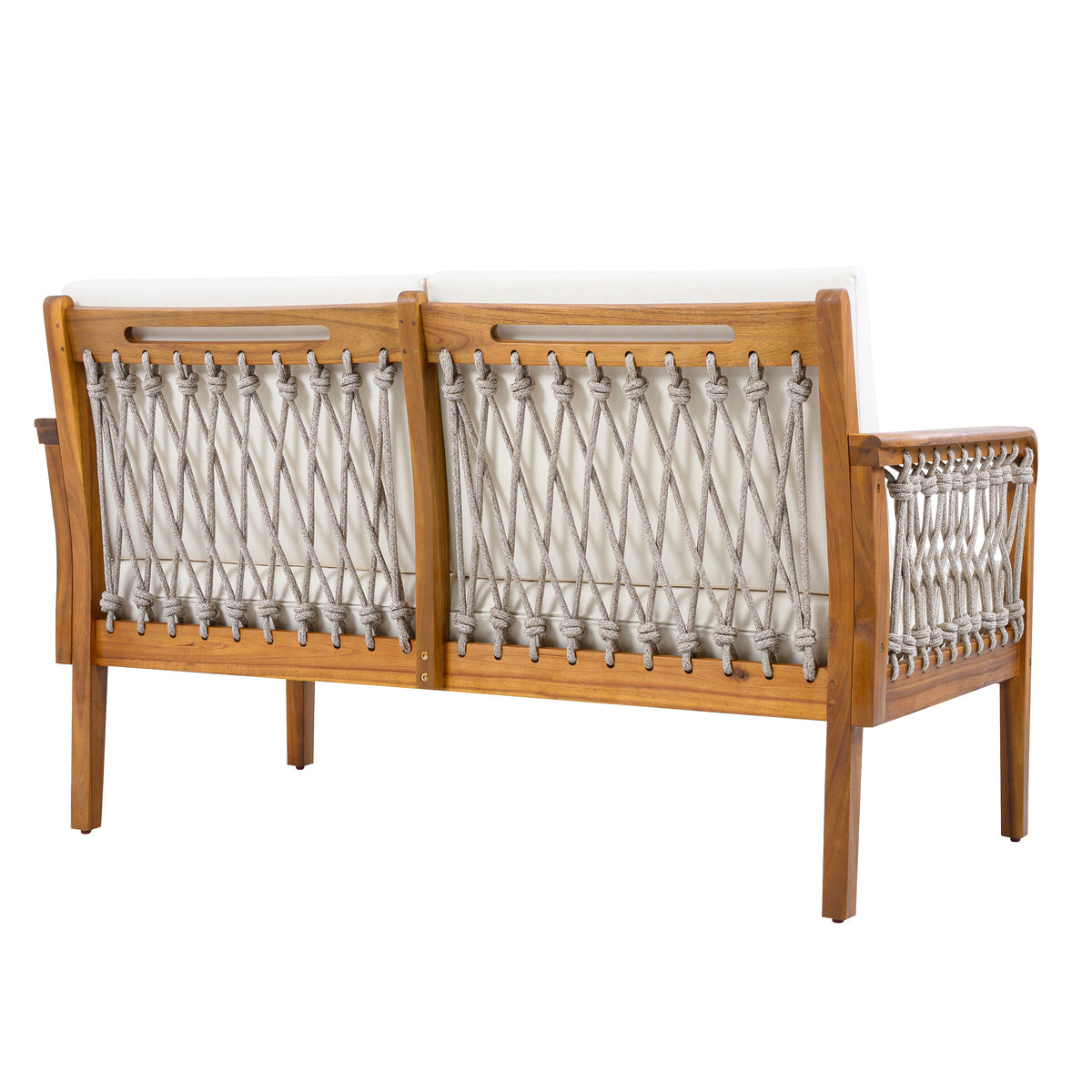 Outdoor Acacia Wood Loveseat & Coffee Table Set with Handwoven Rope
