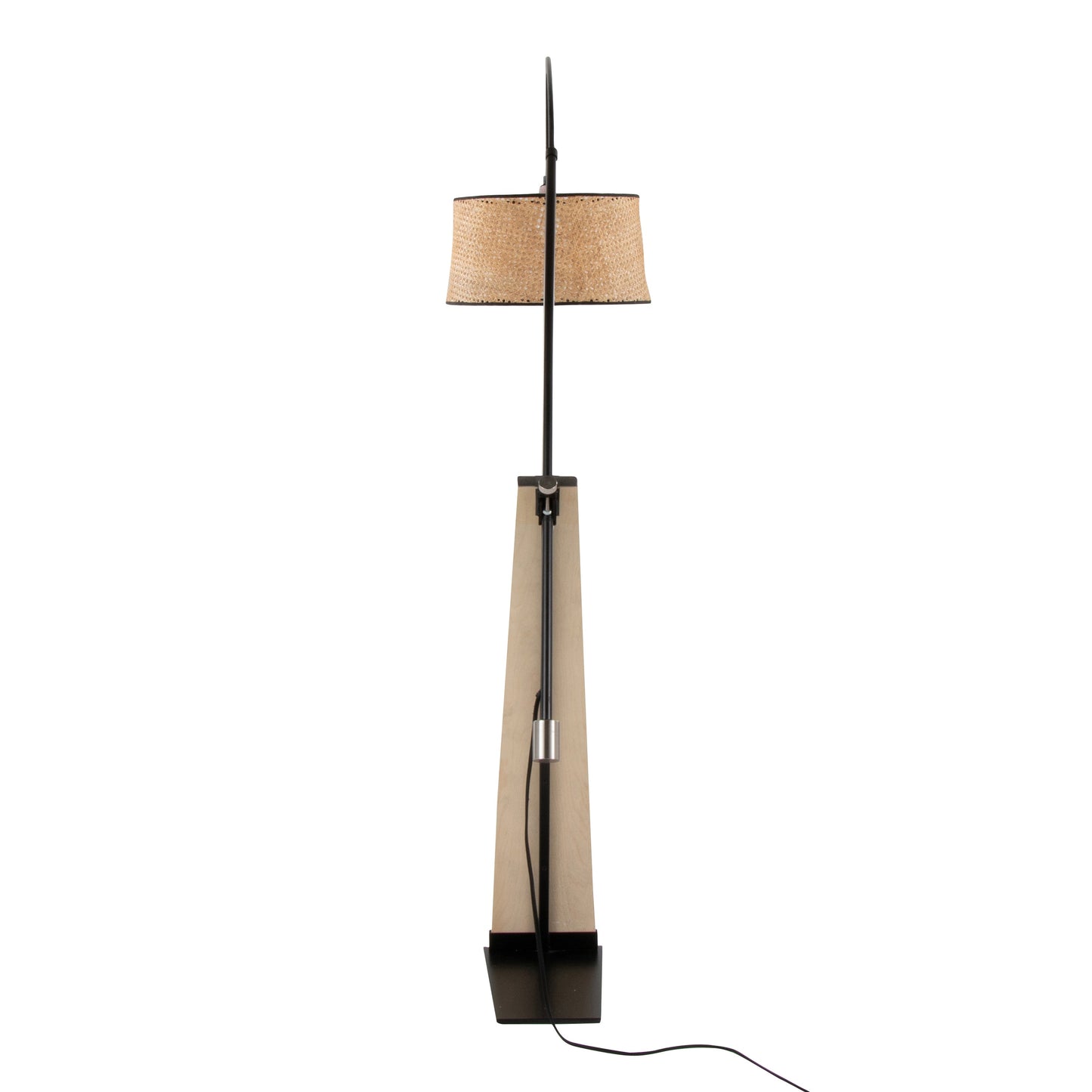 Robyn-Salon Mid-Century Modern Floor Lamp in Natural Wood and Black Metal with Natural Rattan Shade by LumiSource