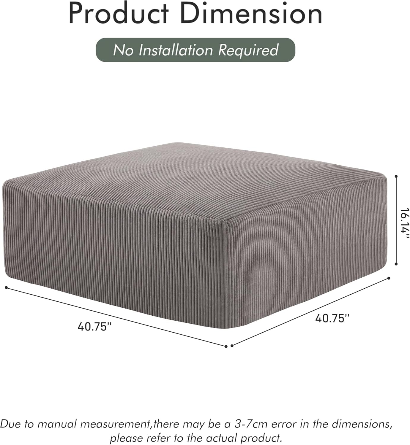 40 Inch Corduroy Square Ottoman Pouf Modular Memory Foam