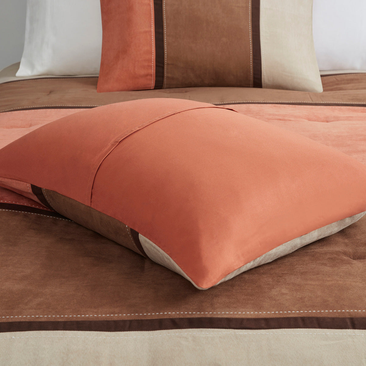 7 Piece Faux Suede Comforter Set - Coral Cal King