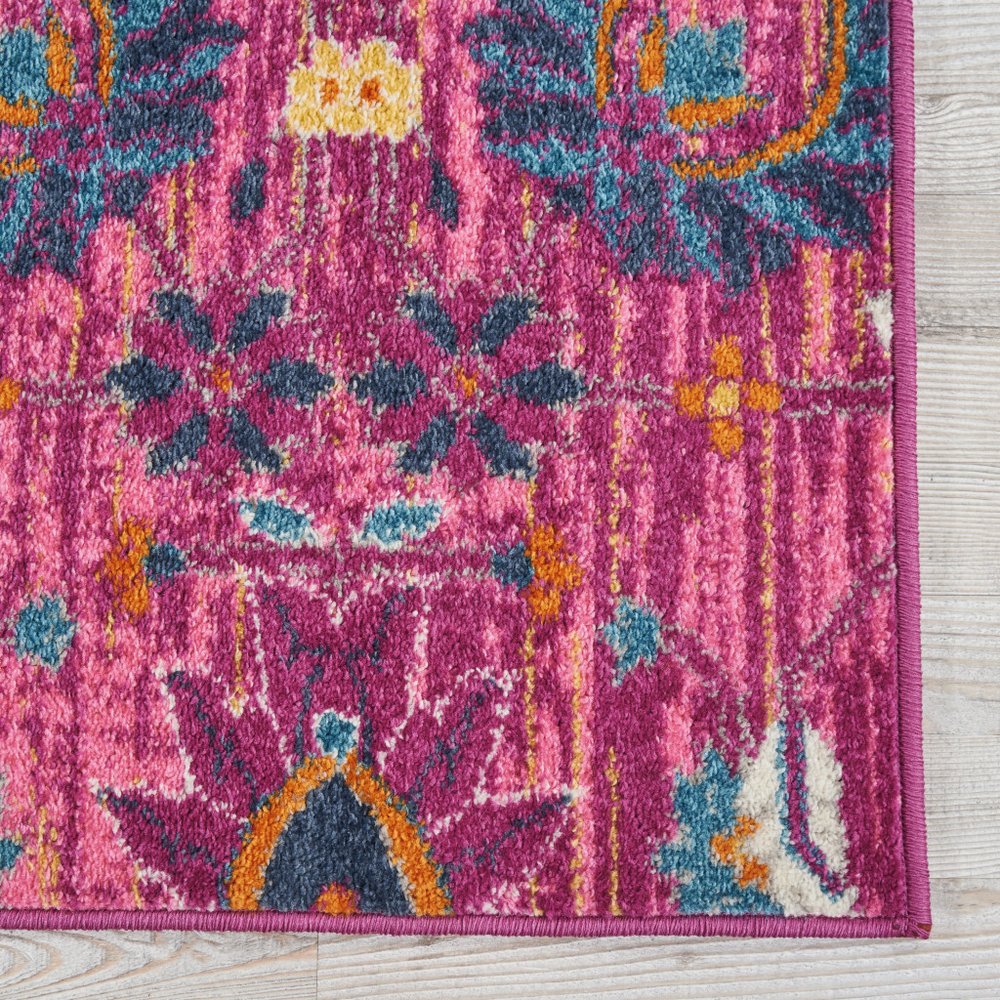 6' Fuchsia And Orange Floral Distressed Runner Rug