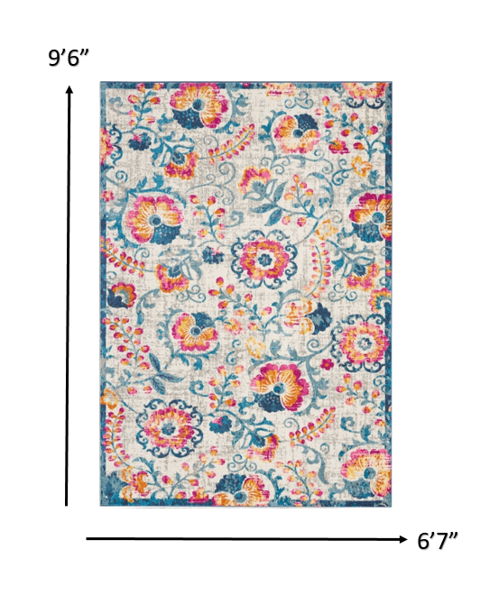 8' X 10' Ivory Floral Dhurrie Area Rug
