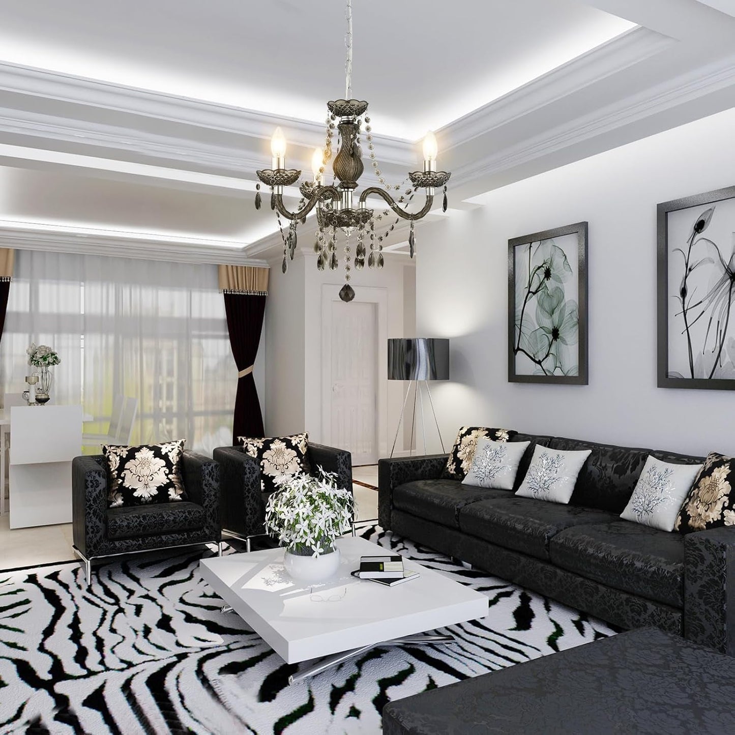 Black Small Crystal Chandelier Dimmable 3 Light Pendant